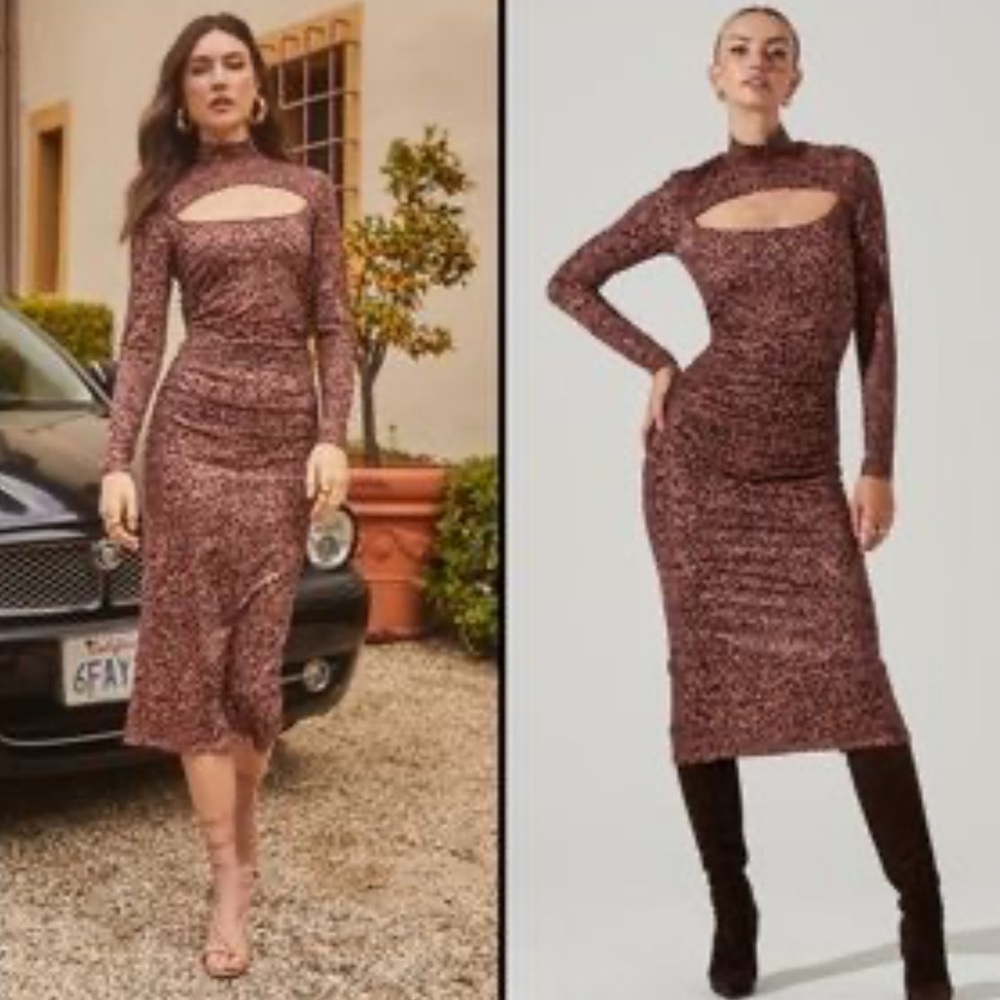Astr Rust Patterned Midi Dress